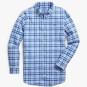 Vineyard Vines Boy’s Blue Plaid Performance Nylon Button Down Shirt